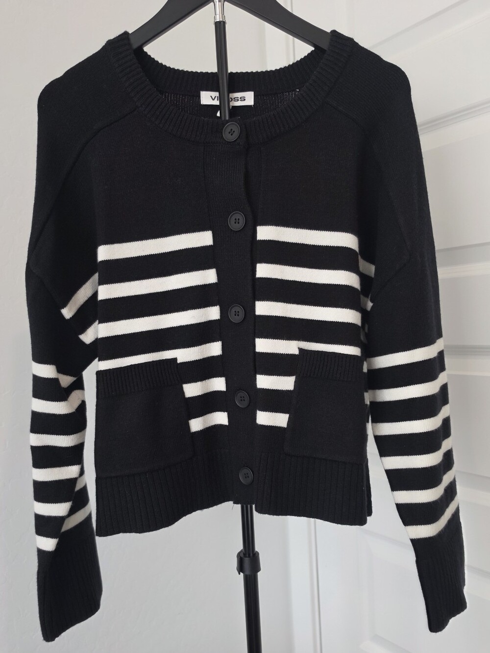 Vigoss Black and White Striped Button-Front Cardigan